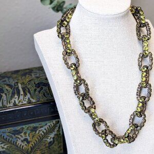 J. CREW Green Jewel Chain Link Necklace